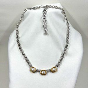 Silver Toned 16” Necklace/Choker, with three faux white pearl pendants